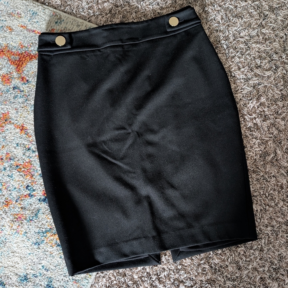 Express Black Pencil Skirt with Gold Accents